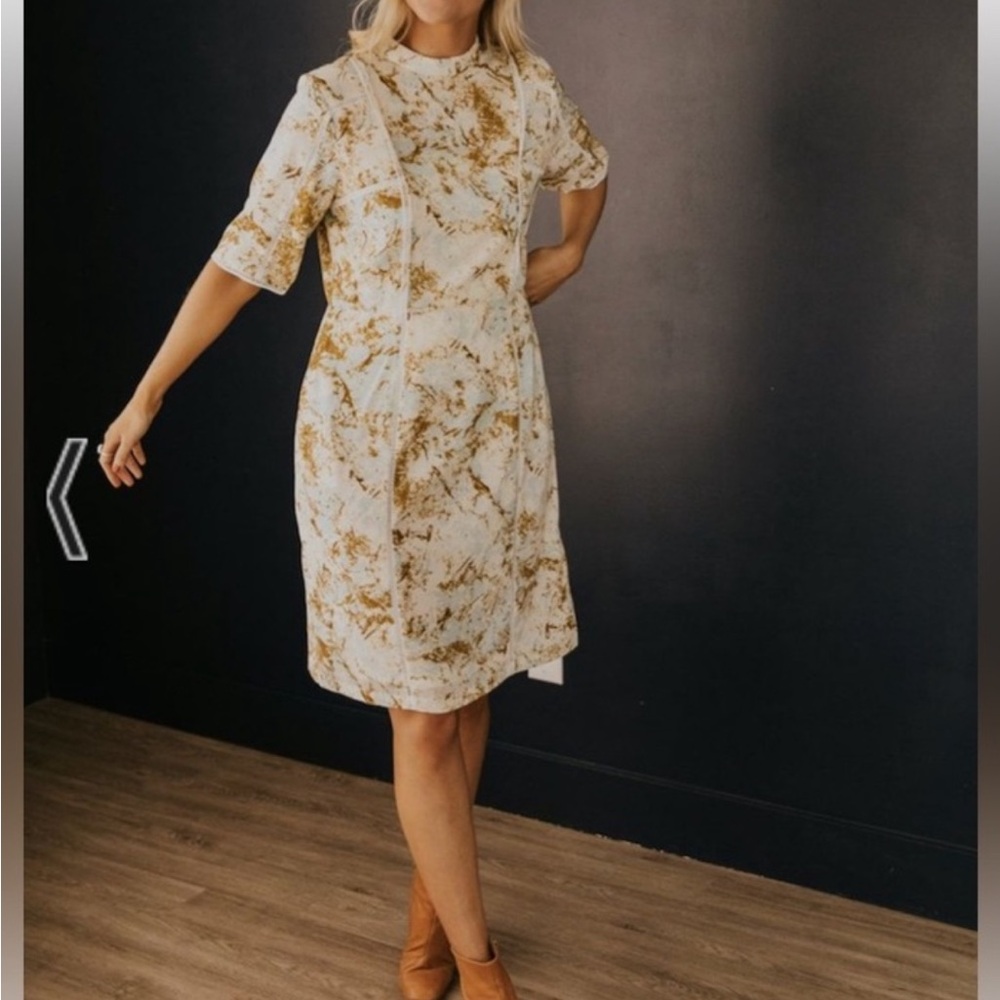 Roolee Gold and Tan Mock Neck Midi Sundress